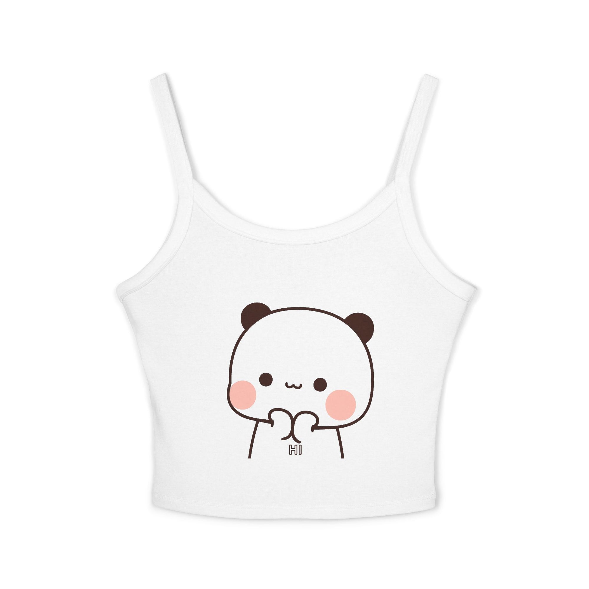 White crop tank top with a cute kawaii panda heart graphic