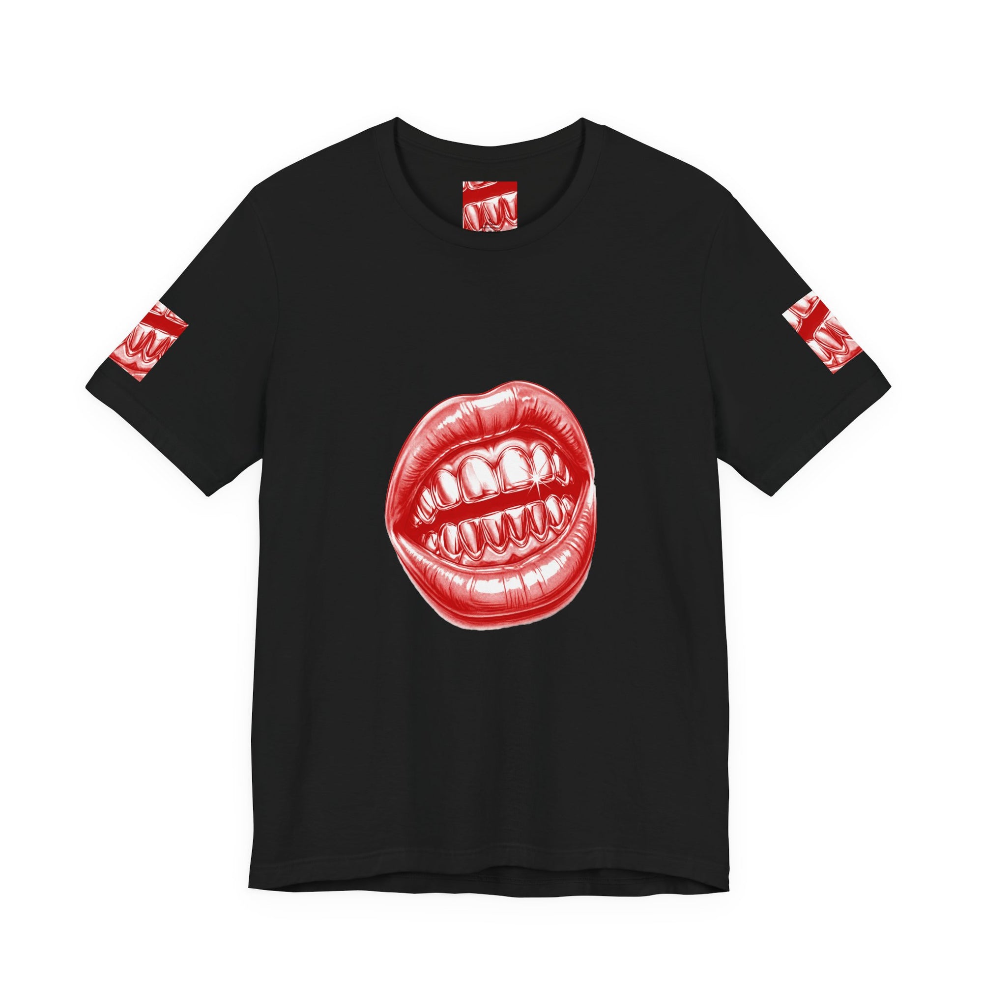 White Vampire Lips graphic T-shirt with a red lips illustration