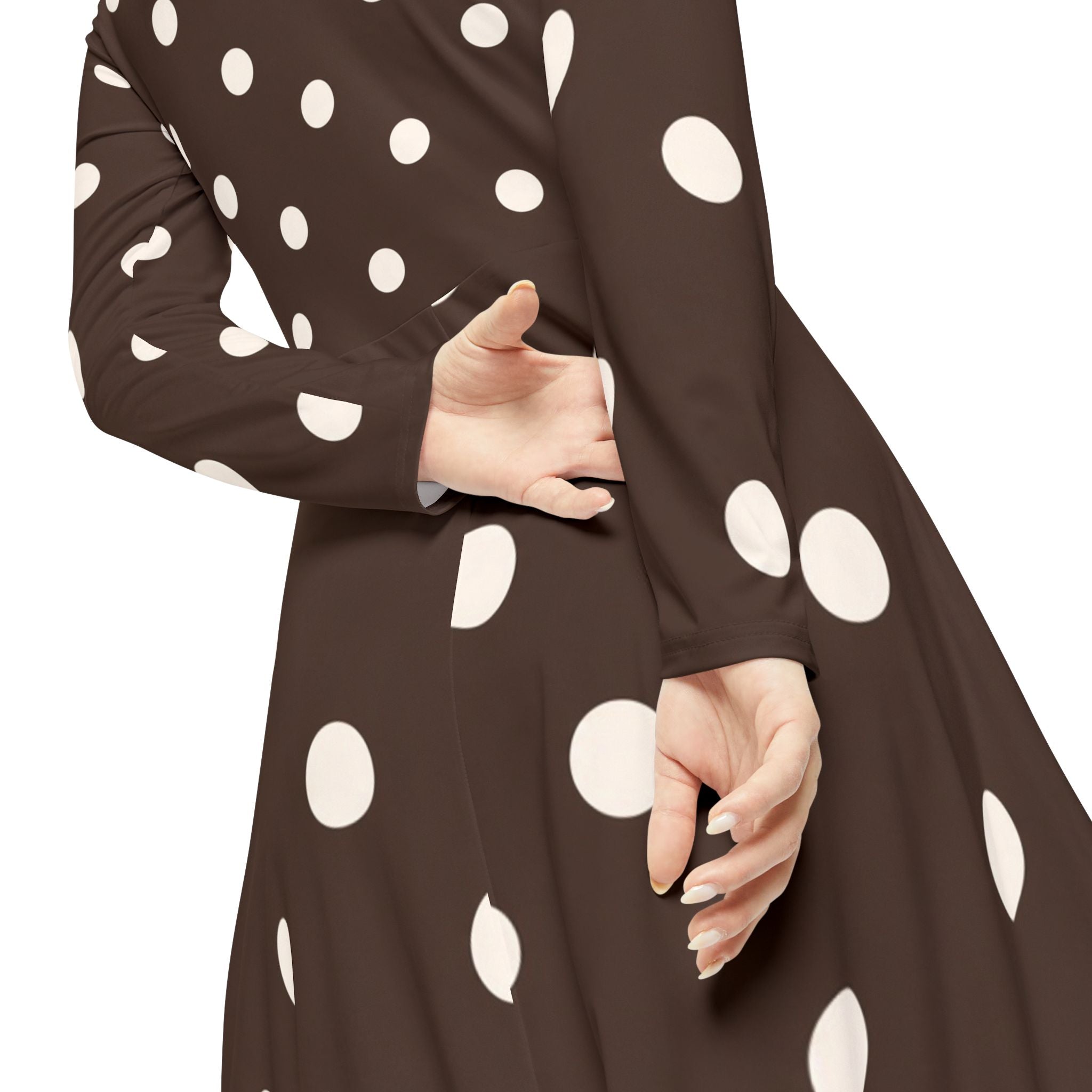 Brown Polka Dot Long-Sleeve Dance Dress — Retro 1950s Fit & Flare