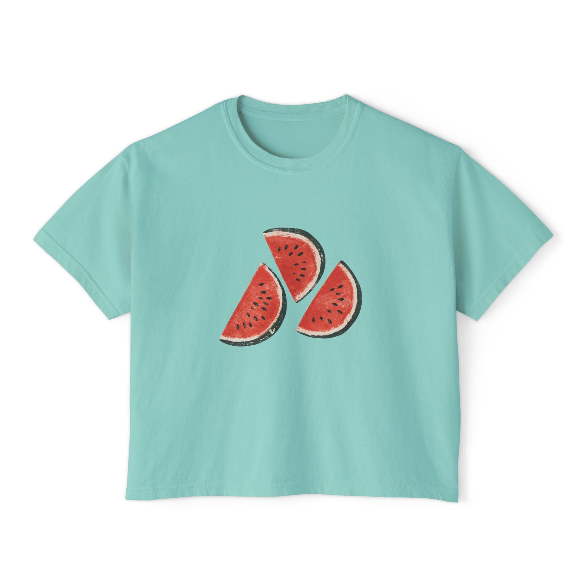 Women's Boxy Tee — Watermelon Slice Graphic Tee, Summer Striped Fruit Top