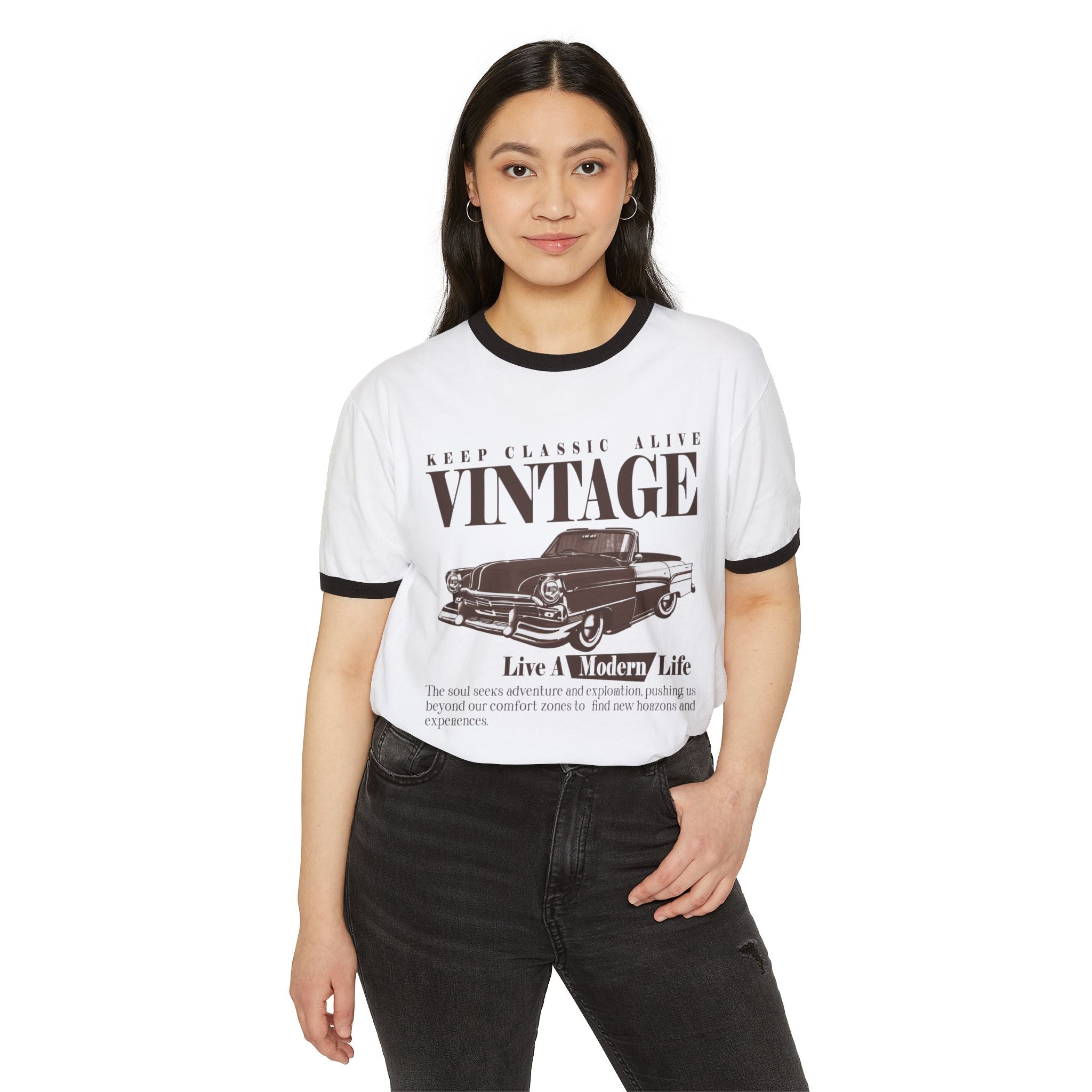 Vintage Classic Car Ringer T-Shirt — "Keep Classic Alive" Retro Auto Tee