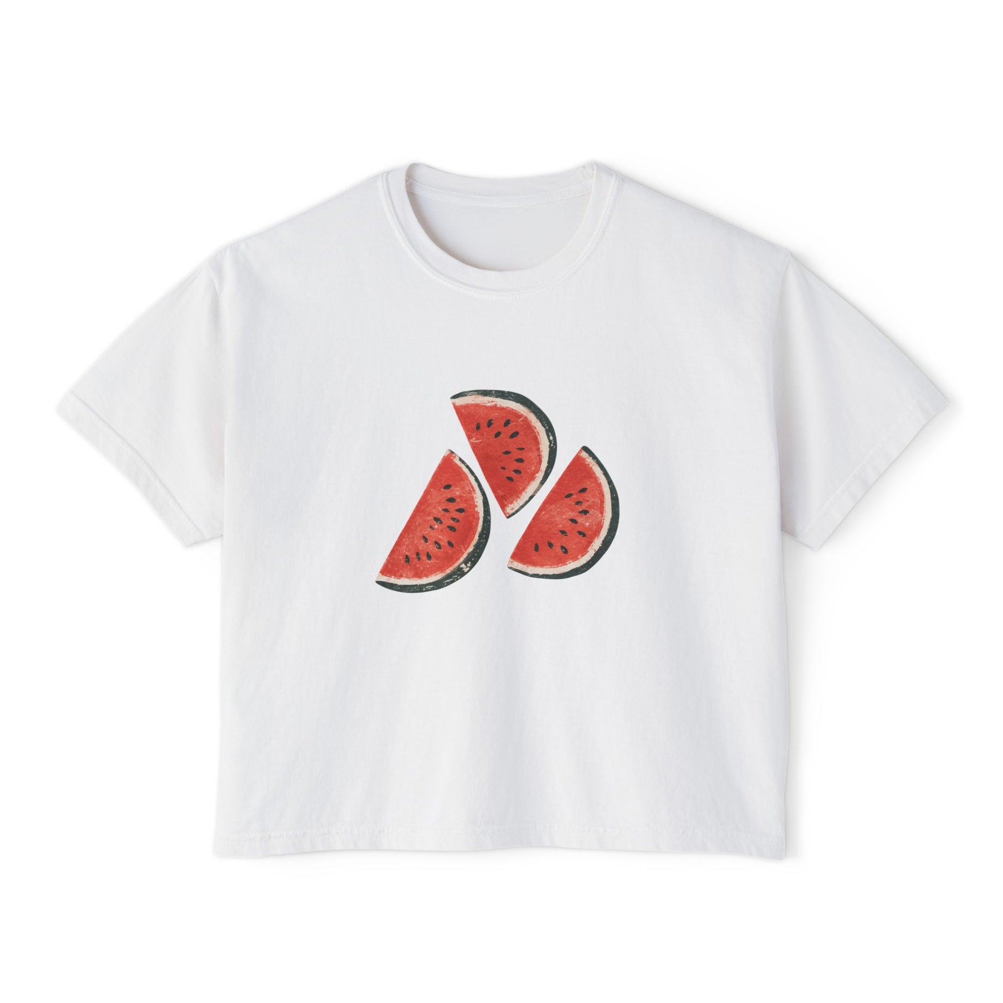 Women's boxy T-shirt with a playful watermelon slice graphic