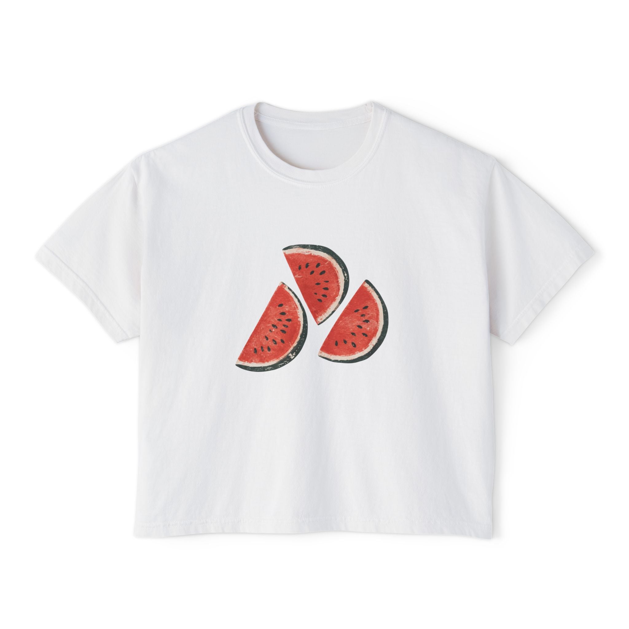 Women's boxy T-shirt with watermelon slice graphic