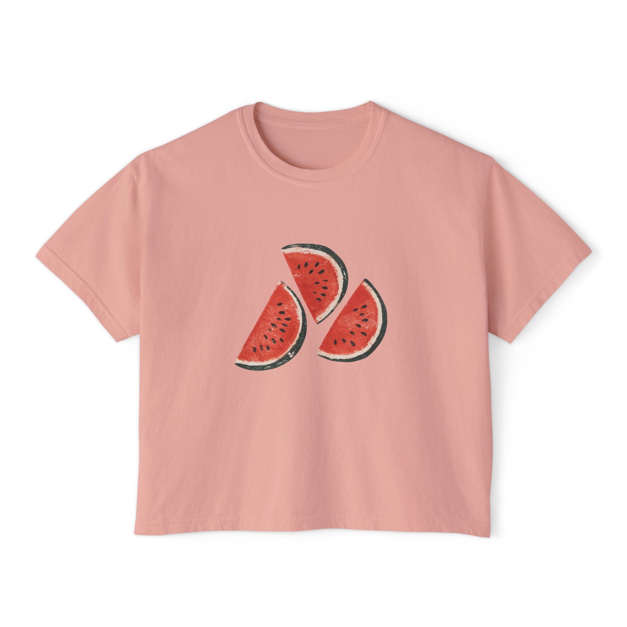Women's Boxy Tee — Watermelon Slice Graphic Tee, Summer Striped Fruit Top