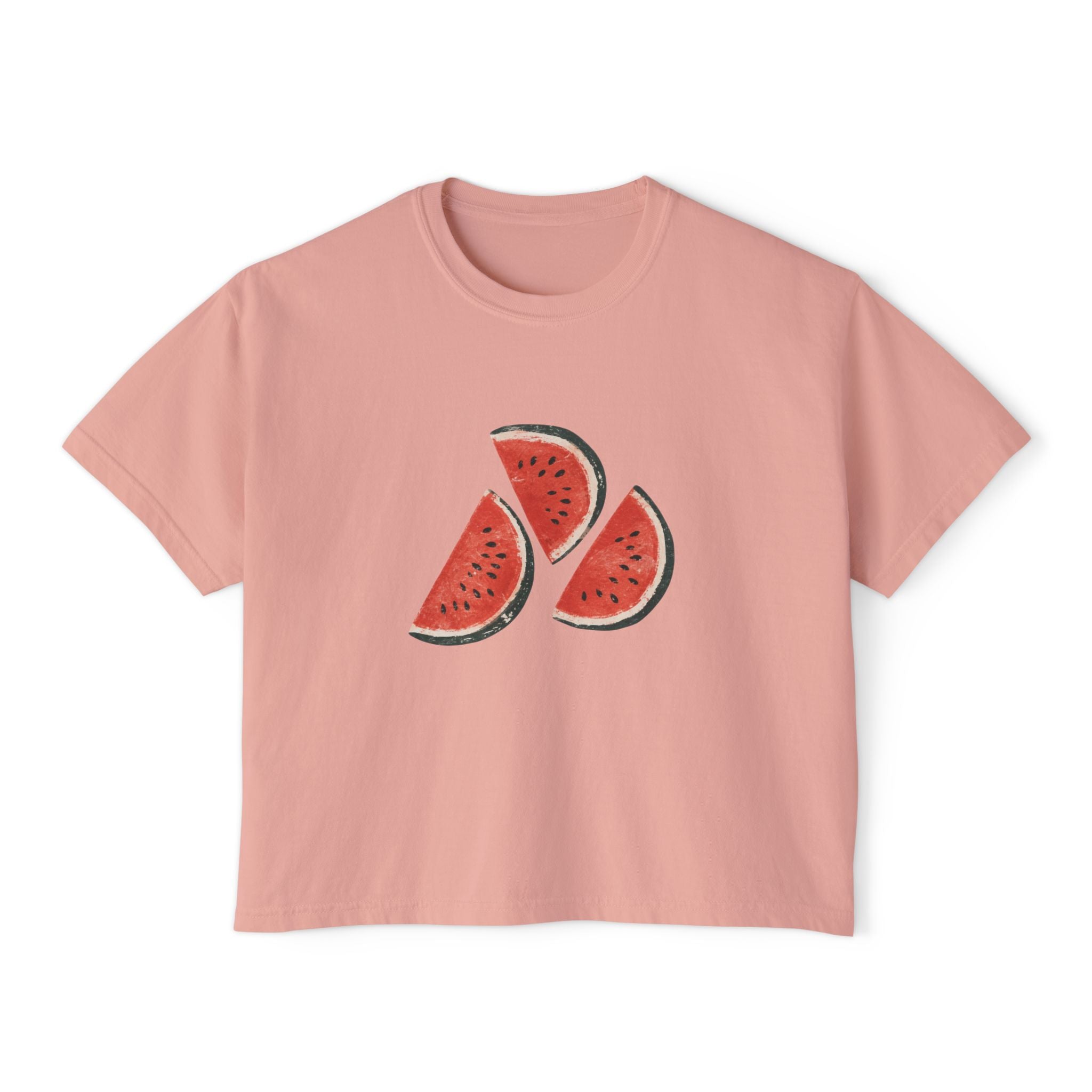 Women's Boxy Tee — Watermelon Slice Graphic Tee, Summer Striped Fruit Top