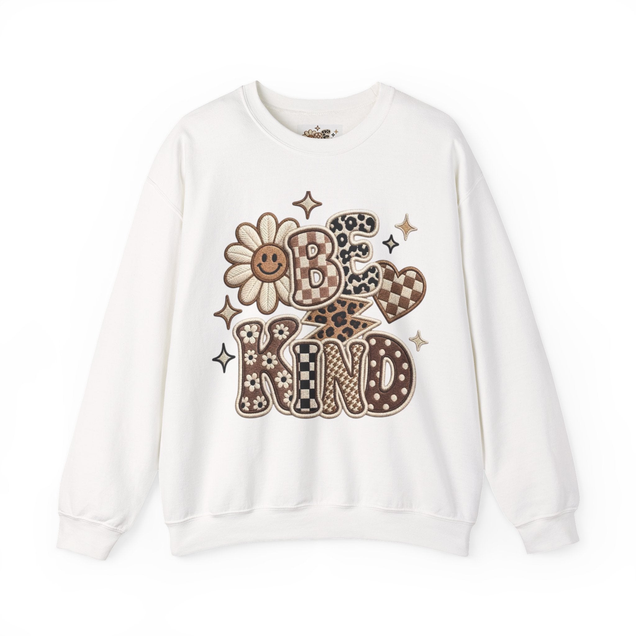 Be Kind floral crewneck sweatshirt with retro daisy graphic